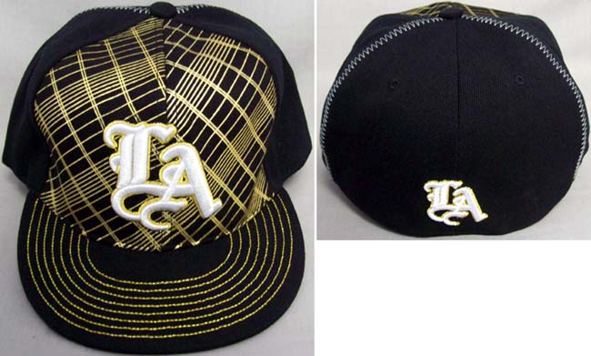 ''Los Angeles'' Flat Brim Embroidered FITTED CAPs - Gold