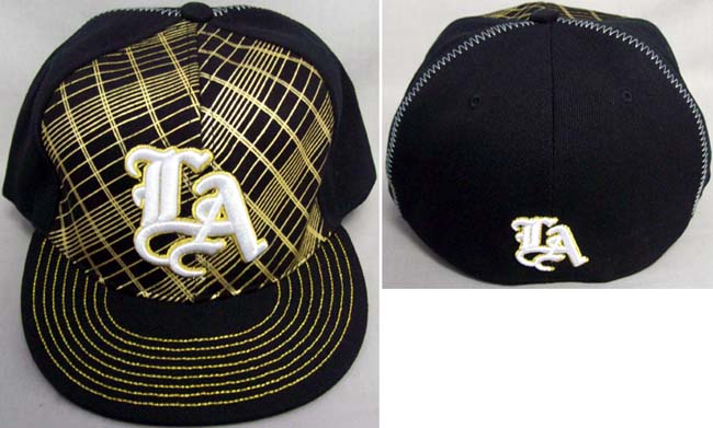 ''Los Angeles'' Flat Brim Embroidered Fitted CAPS - Gold