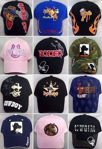 Rodeo Cow Boy BASEBALL CAPs - 12 Pc Assorted Designs