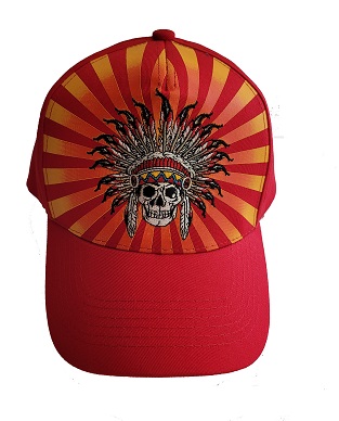 Skull Indian Chief Native Pride Embroidered BASEBALL CAP - Red