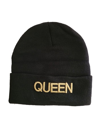 Queen GOLD  Embroidered Beanies For Adults  - Black Color