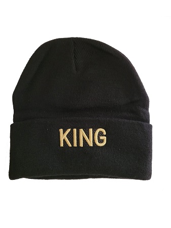 King GOLD  Embroidered Beanies Winter Caps For Adults - Black