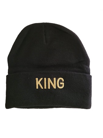 King Gold  Embroidered Beanies Winter Caps For ADULTs - Black