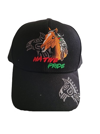 Horse & Feather Native Pride BASEBALL Cap Embroidered - Black