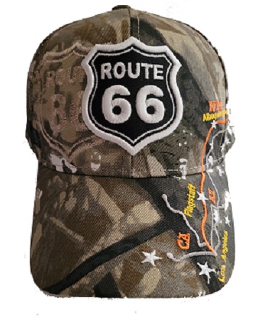 ROUTE 66 Hwy Map Embroidered Baseball Cap - Camo Color