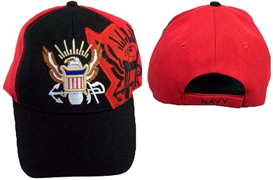 Navy  Embroidered  Military BASEBALL Caps - Black & Red Colors
