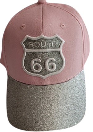 ROUTE 66 Embroidered Baseball Cap With Silver Visor - Pink Color
