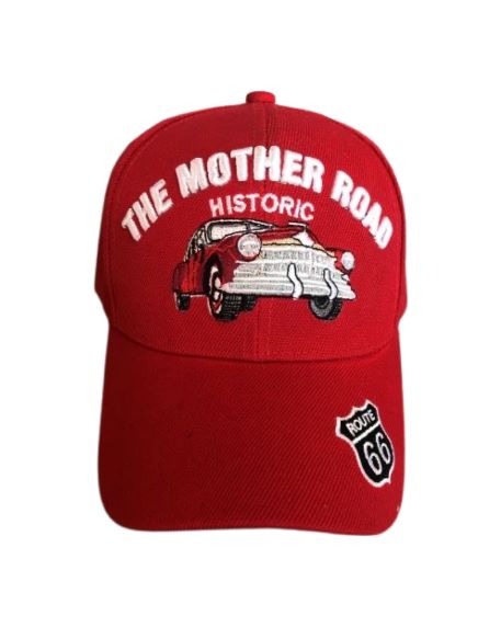 Route 66 The Mother Road Red Car Baseball CAP - Red Color