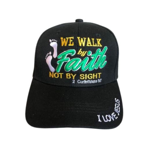We Wallk By Faith Christian Baseball Cap Embroidered  - Black