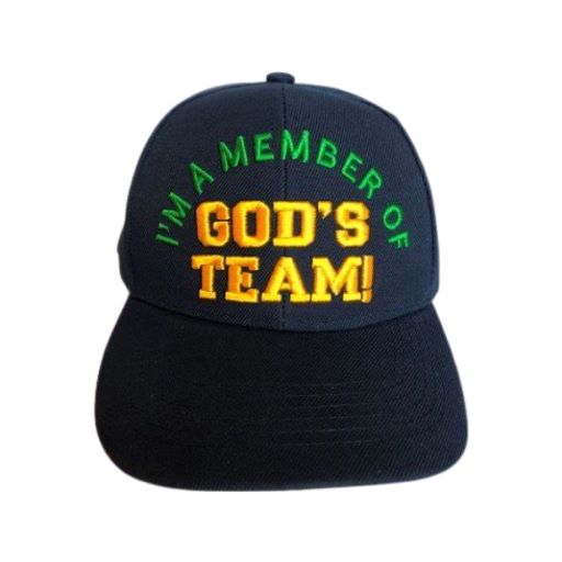 I Am a Member of God's  Team Christian BASEBALL Cap - Navy Color