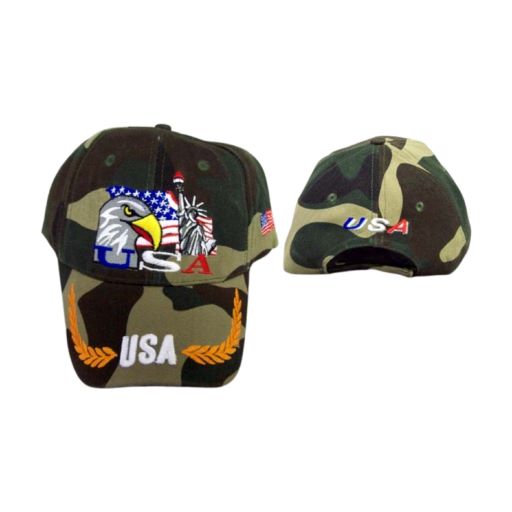 USA Embroidered Cap - EAGLE & Statue of Liberty - Green Camo