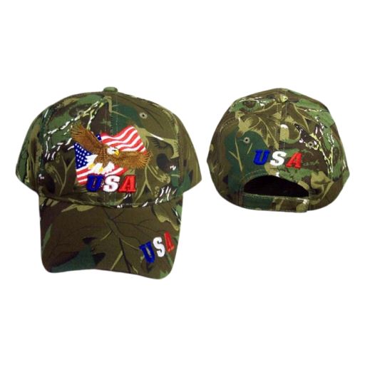 USA - Eagle - US FLAG .......  Embroidered Cap  - Green Camo