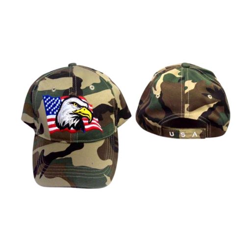 Eagle & FLAG USA Embroidered Baseball Cap - Green Camo