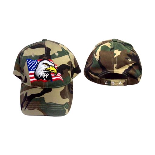 Eagle & Flag USA Embroidered BASEBALL CAP - Green Camo