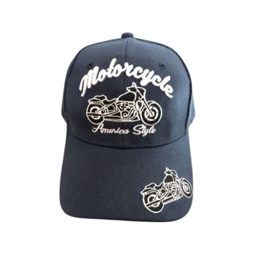 Motorcycle Embroidered Baseball CAPS - Navy Color