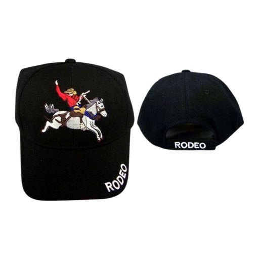 ''Rodeo'' Embroidered BASEBALL Caps - Cow Boy - Black Color