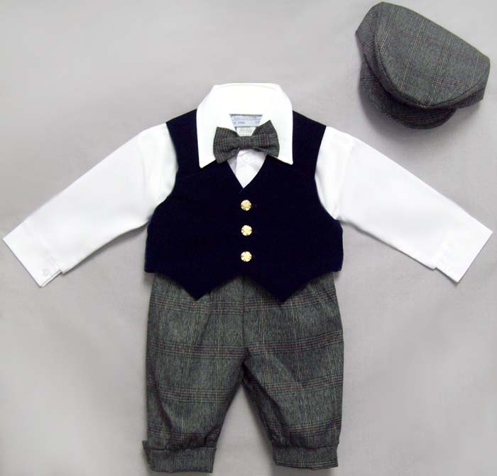 HOLIDAY Style Boys Knicker Set With Velvet Vest - Navy Blue (1-4)