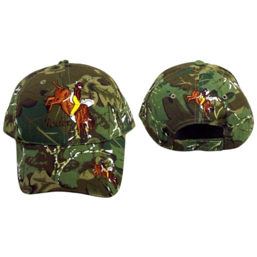 Rodeo Embroidered Camouflage BASEBALL CAPs - Cow Boy Riding Horse