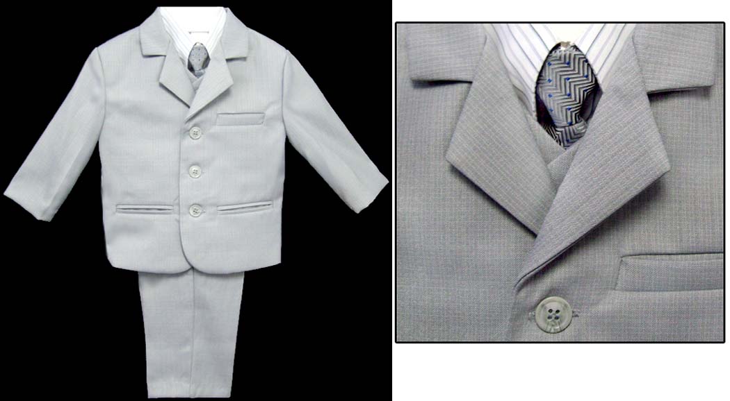 Italian Designed Boys 5Pc Suit - Silver Grey  - Sizes: 9-24 Mos