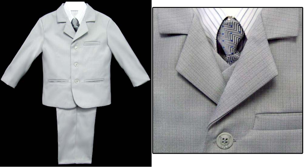 Italian Designed  Boys 5Pc  Suit - Silver Grey .  Sizes: 8-14