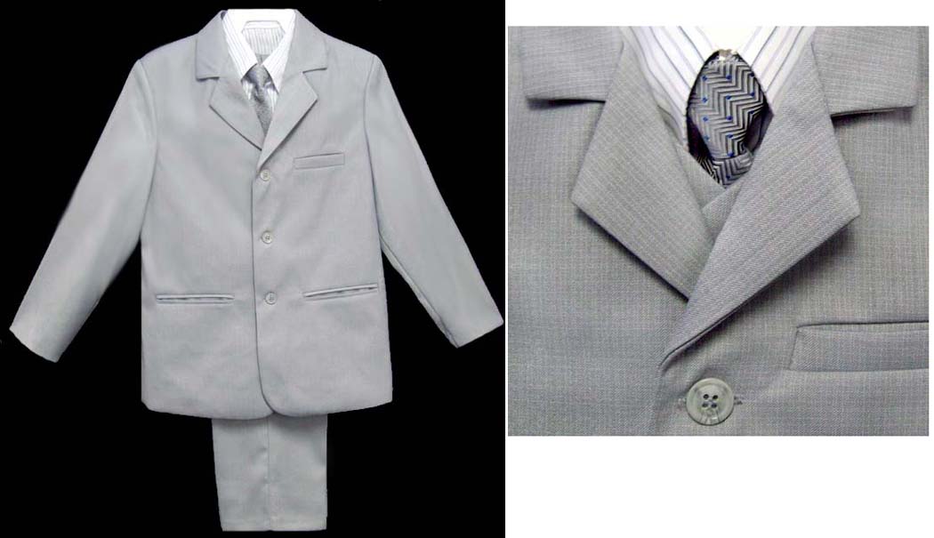 Italian Designed Boys 5Pc  Suit - Silver Grey.  Size: 16