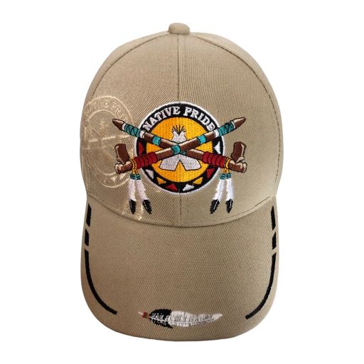 Peace PIPE Native Pride Embroidered Baseball Cap - Khaki Color