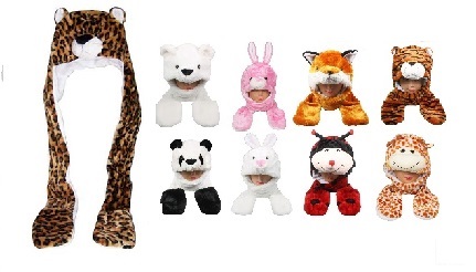 Plush Animal HATS With Finger Warmers - 8 Assorted Styles Pack