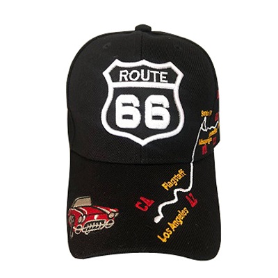 ROUTE 66 Baseball Caps - Hwy Map & Red Car - Black Color