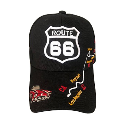 Route 66 BASEBALL Caps - Hwy Map & Red Car - Black Color