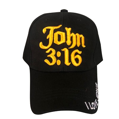 John 3: 16 Embroidered BASEBALL Cap - Black Color