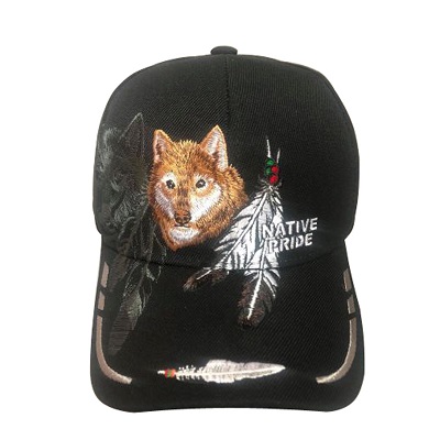 Wolf & Feathers Native Pride BASEBALL Caps - Black Color