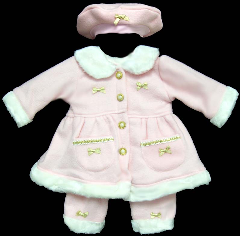 Gilrs 3Pc Polar Fleece Set - Fur Trimmings - Pink (Sizes: 6 - 4T)