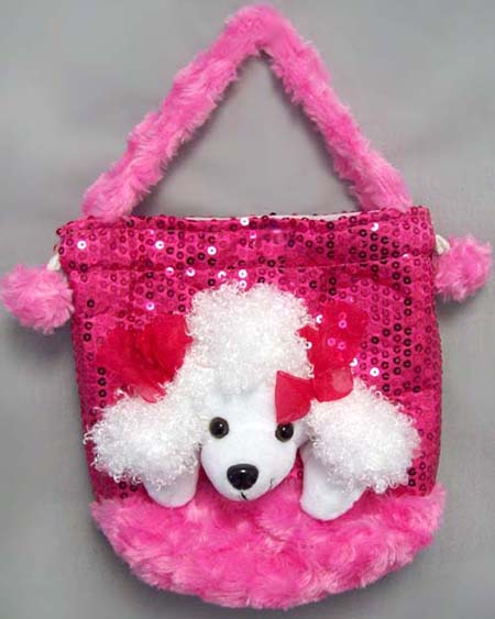 Girls Plush-Sequined Puppy HANDBAG  - Pink Color (#  CT9541)