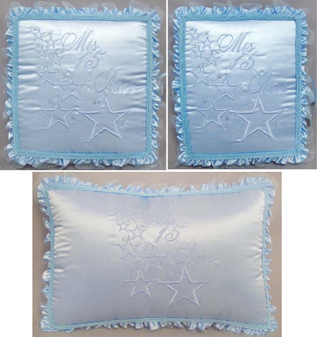 ''Quincenera'' 3Pc Embroidered PILLOW Set - Baby Blue