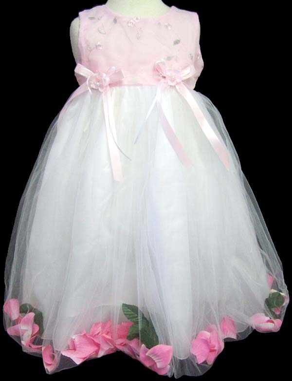 Girls Pageant DRESS With Silk Petals - Sizes: 1-6 - Pink Color