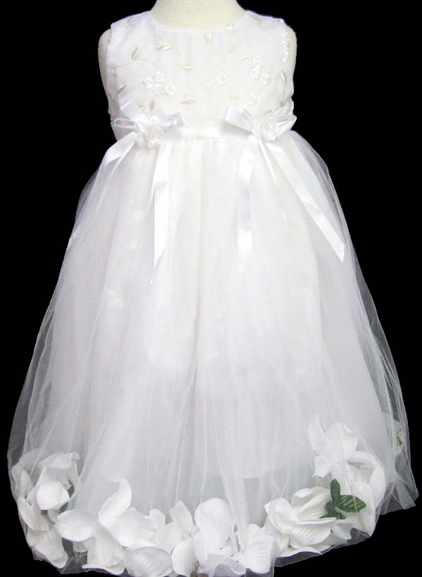 Girlss DRESS With Silk Petals - Sizes: 1-6 -  White Color
