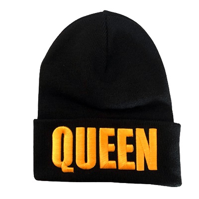 Queen Digitally Embroidered Beanies For ADULTs  - Black Color