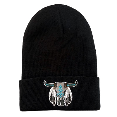 Bull Head Native PRIDE Embroidered Beanies - Black Color