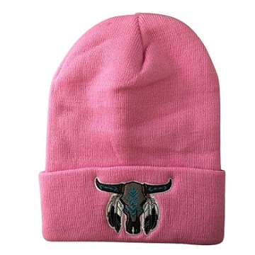 Bull Head Native PRIDE Embroidered Beanies - Pink