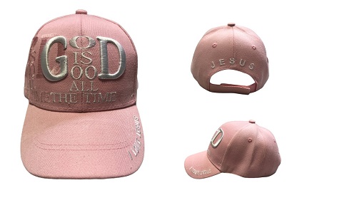 God Is Good All The Time Embroidered BASEBALL Cap - Pink Color