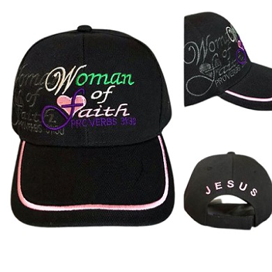 Woman of Faith  Christian Baseball Cap Embroidered  - Black Color