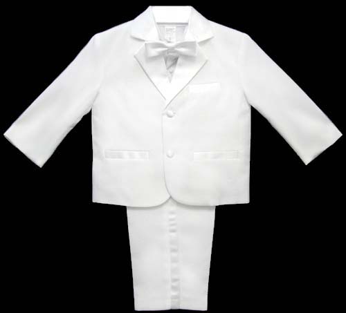Boys 5Pc White Tuxedo - NO Tail - Sizes: 9-24 Mos. (# 5953W)