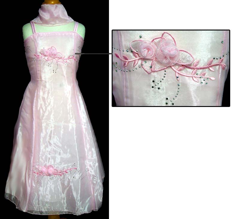 Girls Fancy Dress With SCARF - Pink Color ( Sizes: 4-14)
