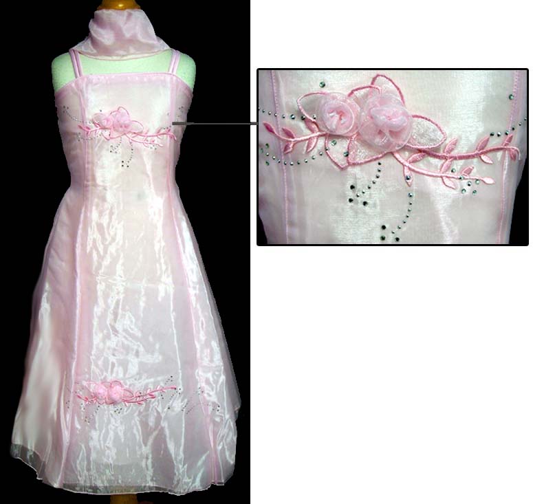 Girls Fancy DRESS With Scarf - Pink Color ( Sizes: 4-14)