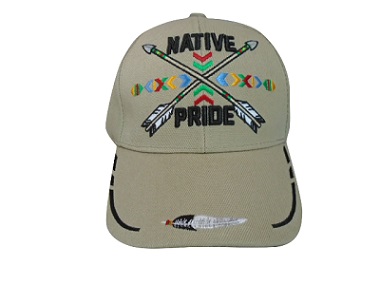 2 Arrows Native Pride Embroidered BASEBALL Caps - Khaki Color