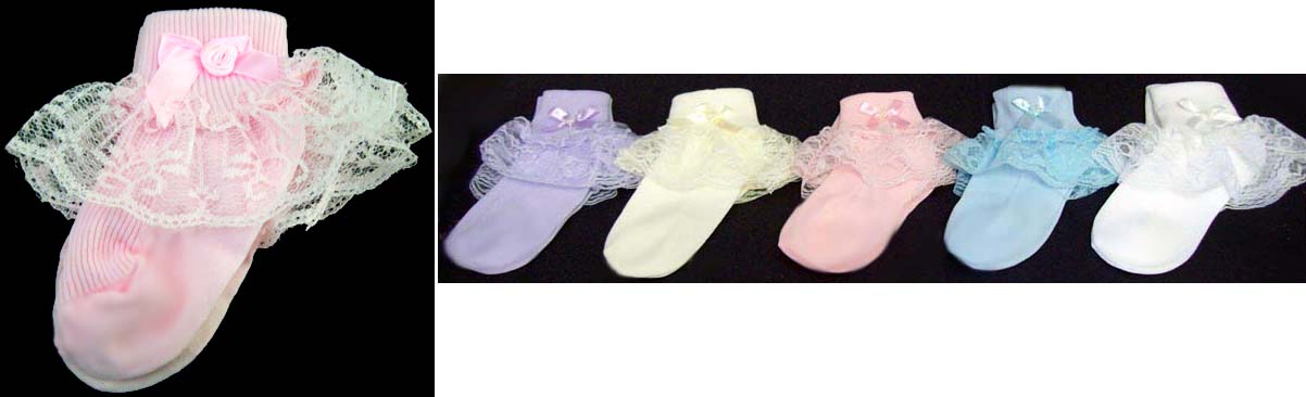 BABY Girls Frilly Socks With Bow & Lace ( # GNS2118)