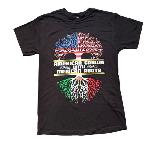 American Grown With Mexican Roots Screen Printed Cotton T-SHIRTs