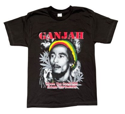 Ganjah Marijuana Weed BOB MARLEY US Screen Printed T-Shirt