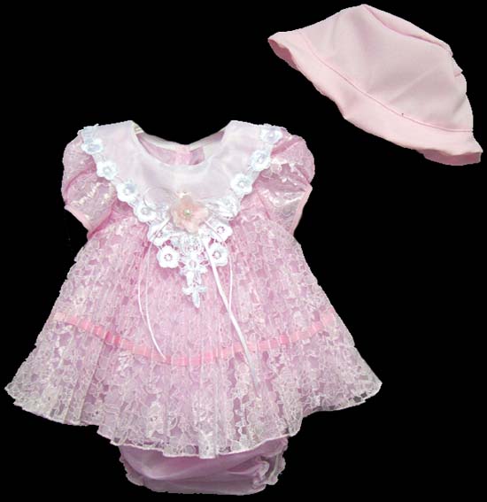 Girls 3Pc Fancy Lace Dress - Sizes: 9 - 24 Mos - Pink