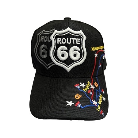 ROUTE 66  Embroidered Baseball Cap  With Shadow - Black Color
